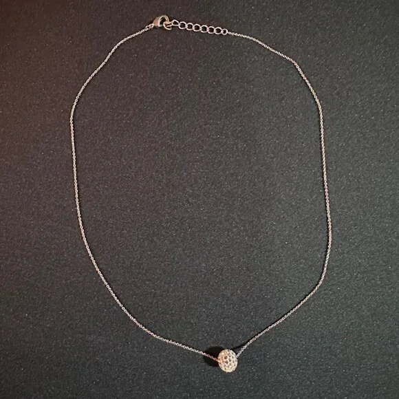 Swarovski Diamond Bedazzled Ball Womens Necklace on Sliver Sterling 16" Chain - Picture 1 of 6